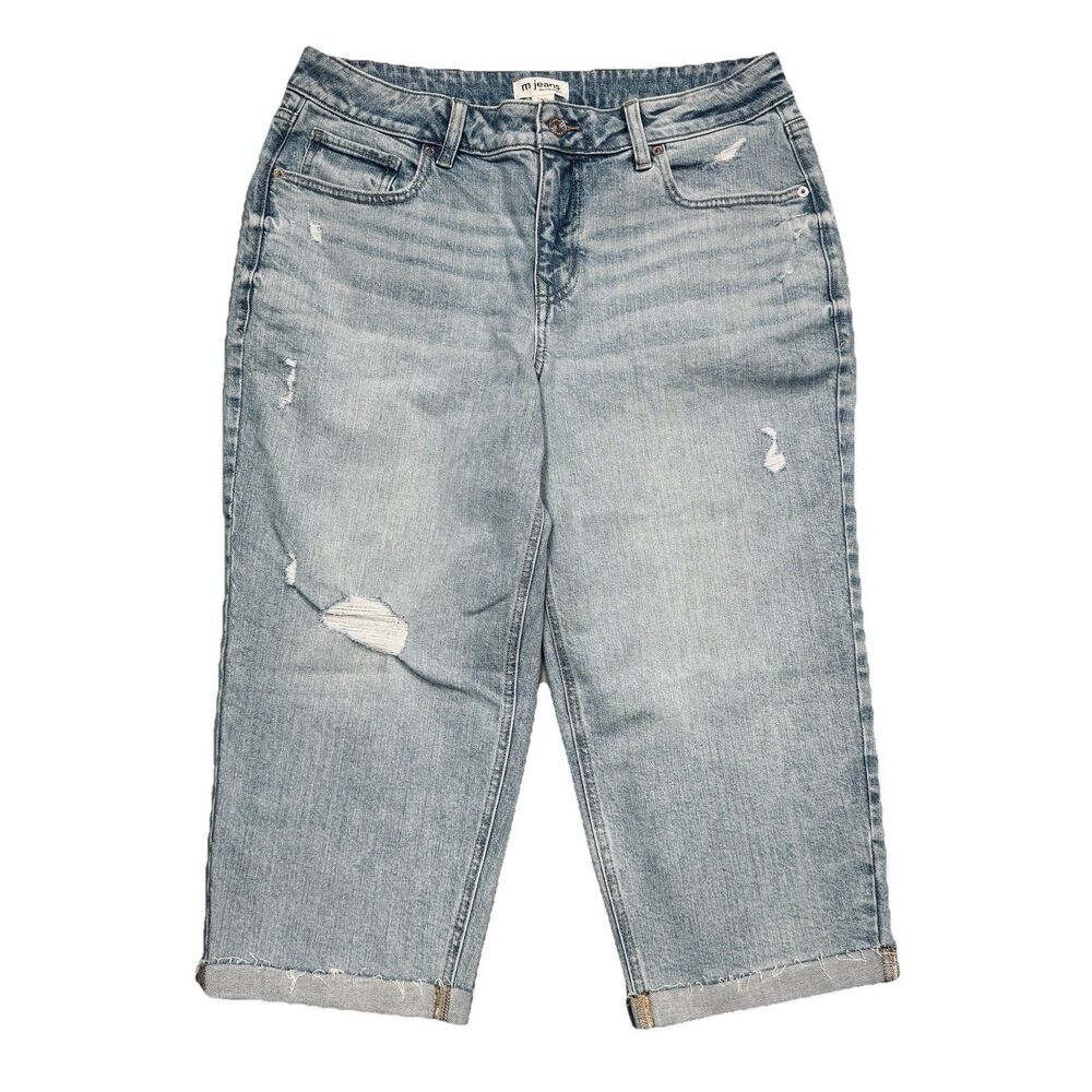 Maurices M Jeans Original Fit Mid Rise Crop 14 (17x20) Blue Distressed Womens